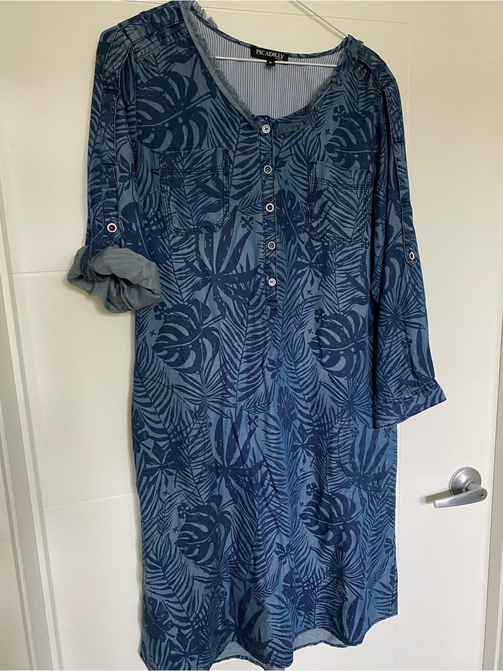 Picadilly Canada Blue Tropical Print Button Tunic Dress - 100% Lyocell - Picture 6 of 10